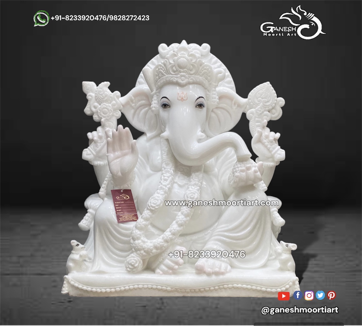 Big Pure White Ganpati Statue in marble