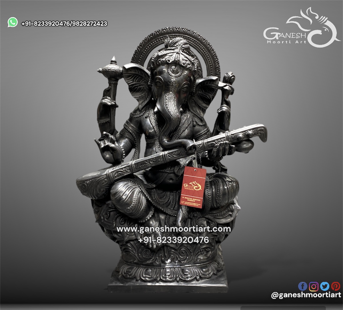 Black Ganesh Statue playing Sitar