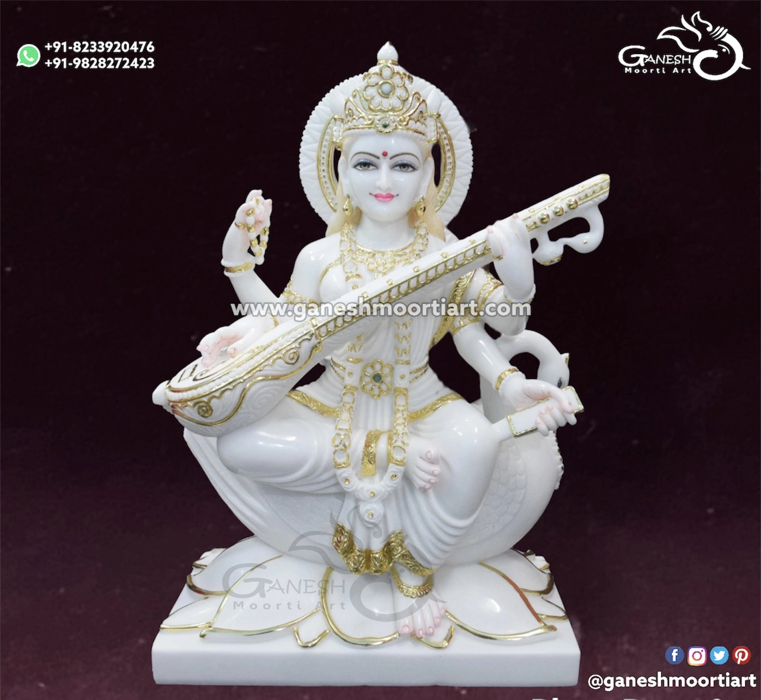 White Saraswati Murti in Marble